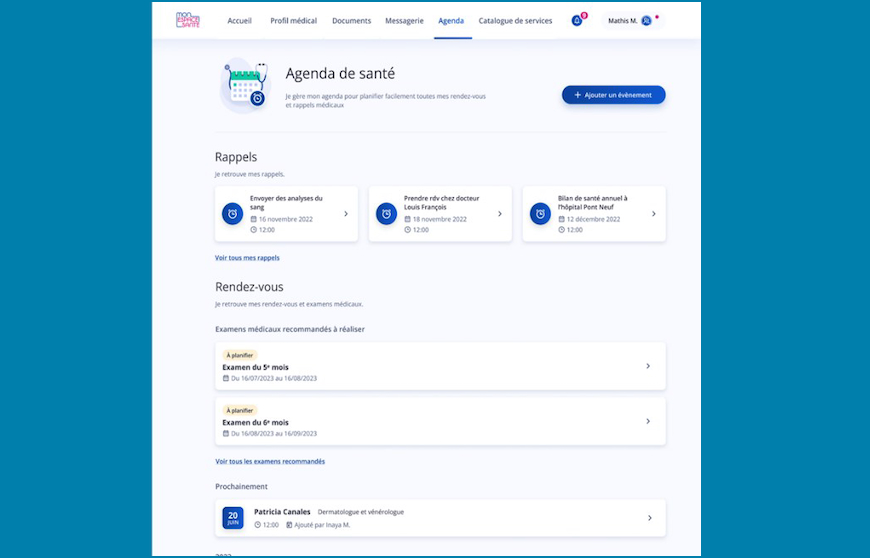 Un agenda intégré dans Mon Espace Santé