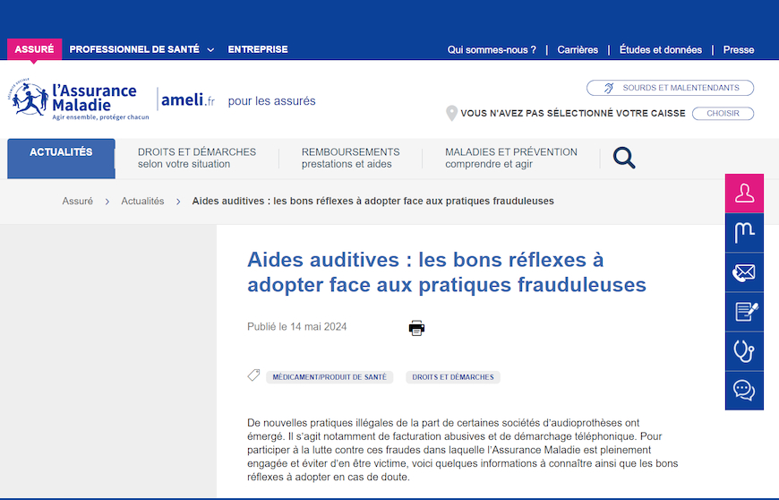 Ameli met à jour ses conseils anti-fraudes pour les aides auditives