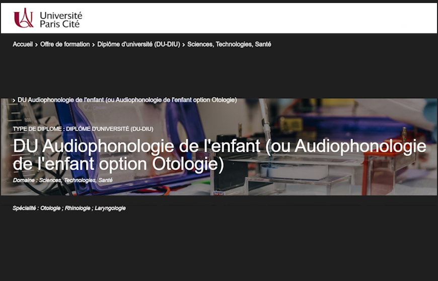 Les inscriptions au DU Audiophonologie de l'enfant de Paris Cité sont ouvertes