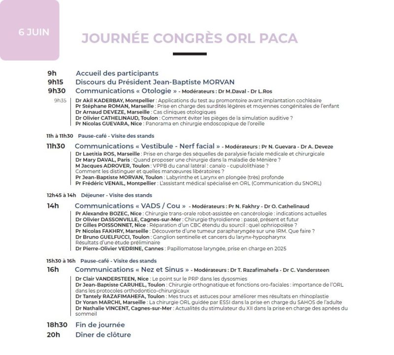 Découvrez le programme des 23ème Journées ORL-Paca