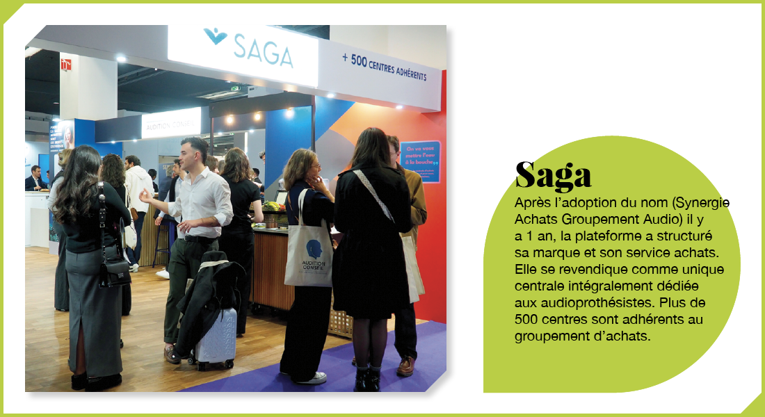 Saga : Après l’adoption du nom (Synergie Achats Groupement Audio) il y a 1 an, la plateforme a structuré sa marque et son service achats. Elle se revendique comme unique centrale intégralement dédiée aux audioprothésistes. Plus de 500 centres sont adhérents au groupement d’achats.