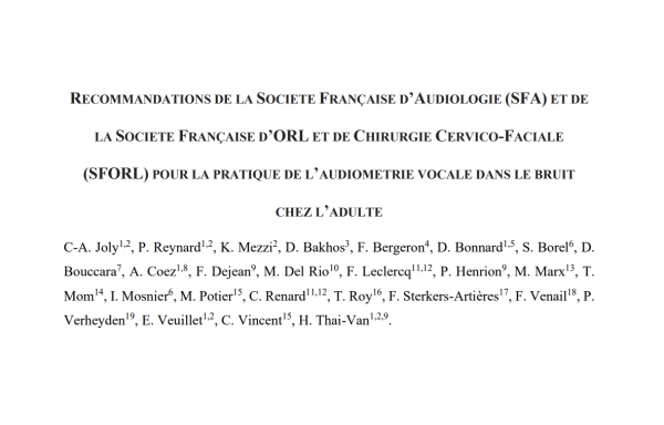 audiométrie vocale dans le bruit publiées par la SFA